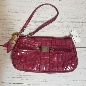 Liz Claiborne Berry Faux Crocodile Wristlet/Clutch with Scarf Detail, NWT